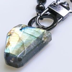 Gorgeous Rainbow Moonstone on Gunmetal Chain Necklace